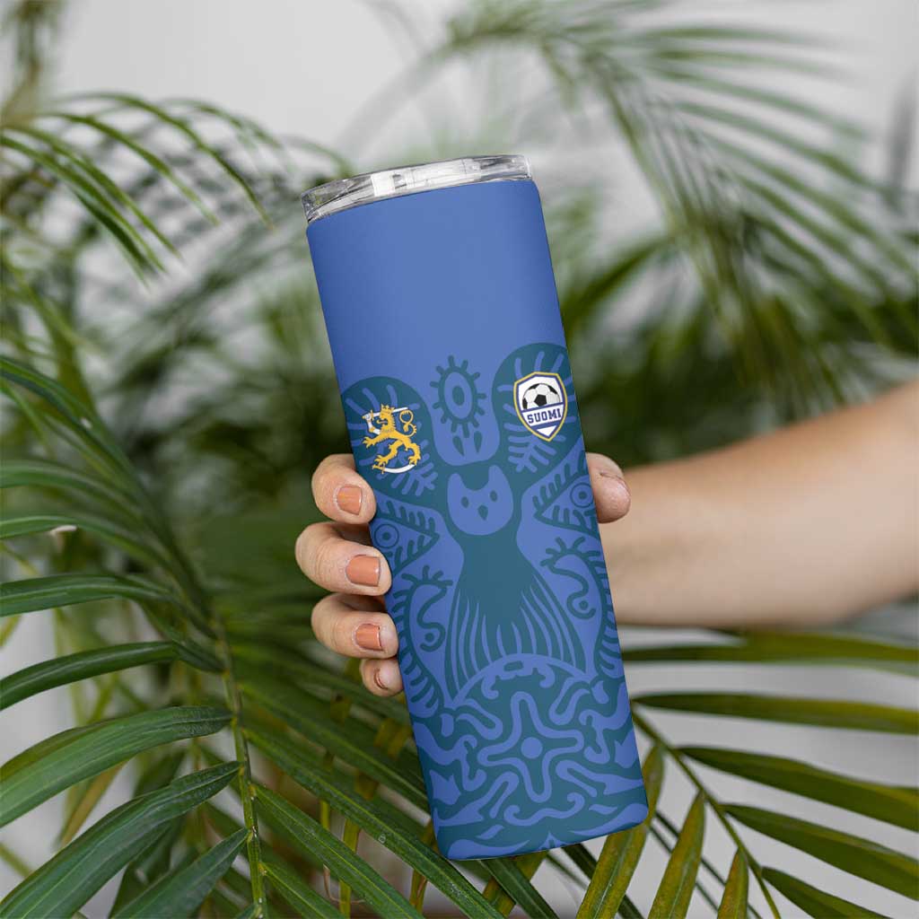 Custom Finland Football Champion Skinny Tumbler Sami Pattern - Wonder Print Shop