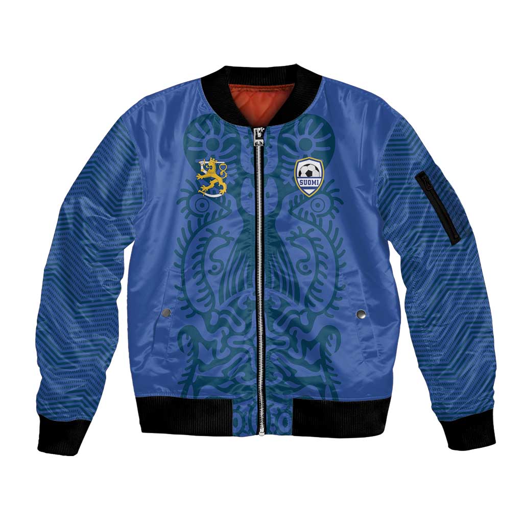 Custom Finland Football Champion Sleeve Zip Bomber Jacket Sami Pattern - Wonder Print Shop