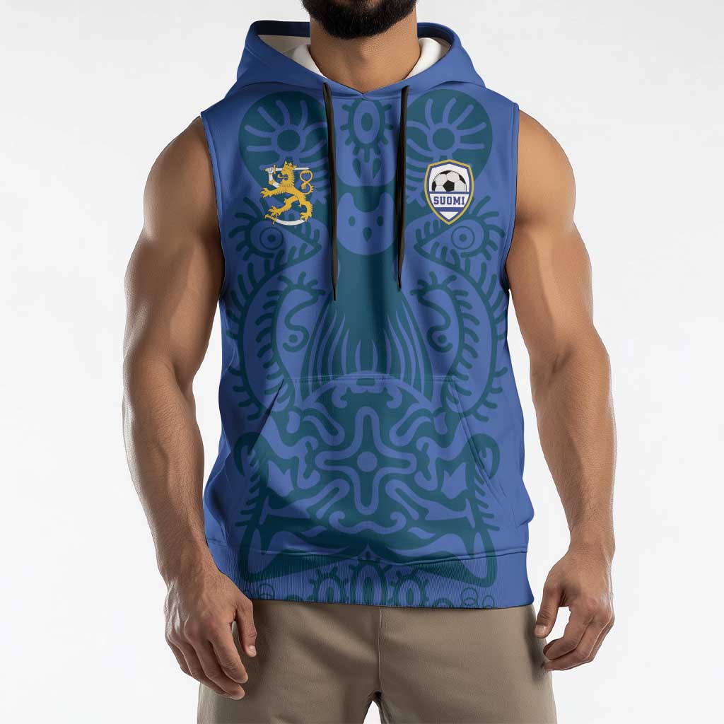 Custom Finland Football Champion Sleeveless Hoodie Sami Pattern - Wonder Print Shop