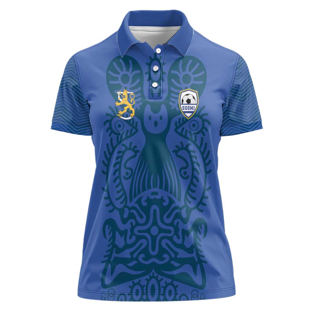 Custom Finland Football Champion Women Polo Shirt Sami Pattern - Wonder Print Shop