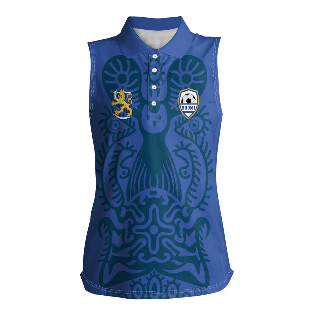 Custom Finland Football Champion Women Sleeveless Polo Shirt Sami Pattern - Wonder Print Shop