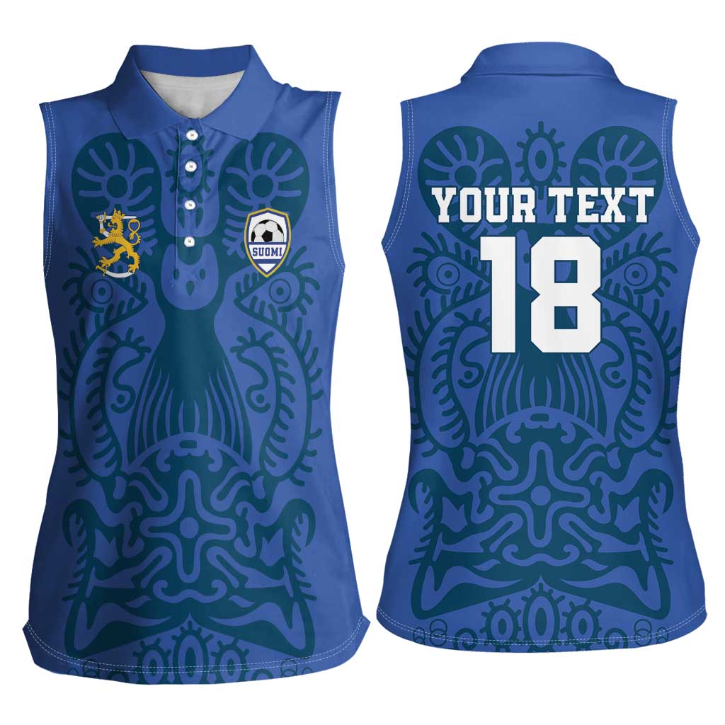 Custom Finland Football Champion Women Sleeveless Polo Shirt Sami Pattern - Wonder Print Shop