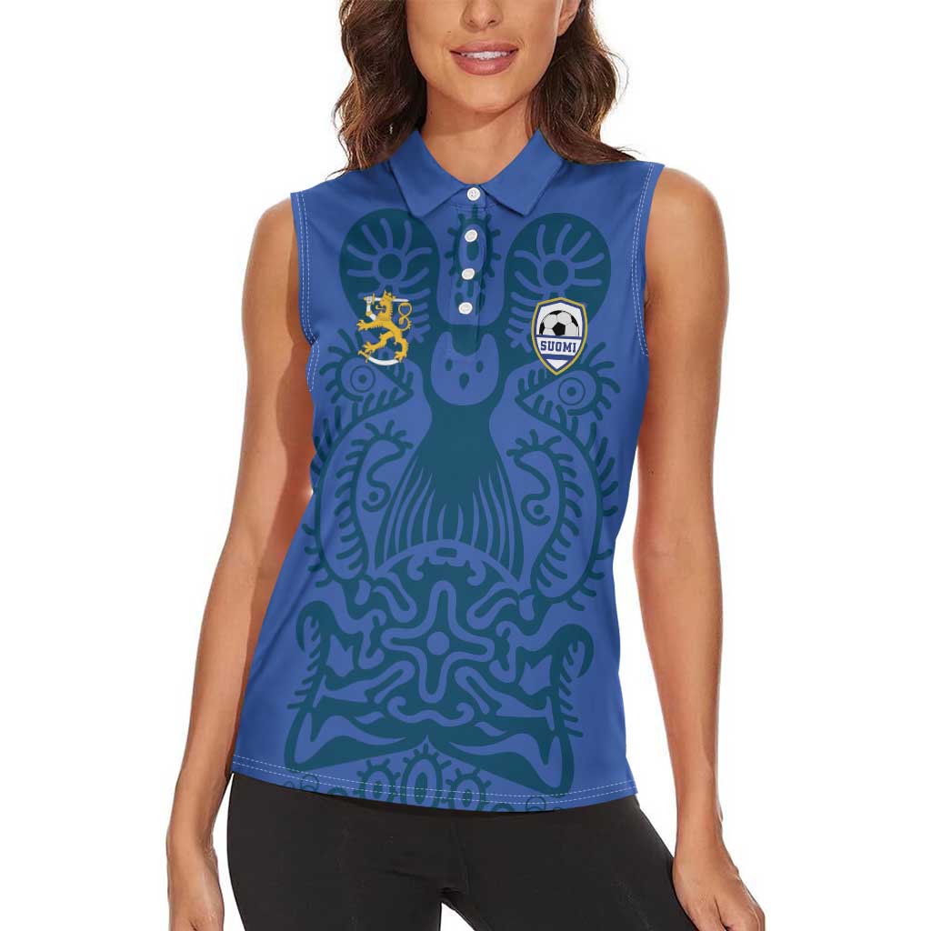 Custom Finland Football Champion Women Sleeveless Polo Shirt Sami Pattern - Wonder Print Shop