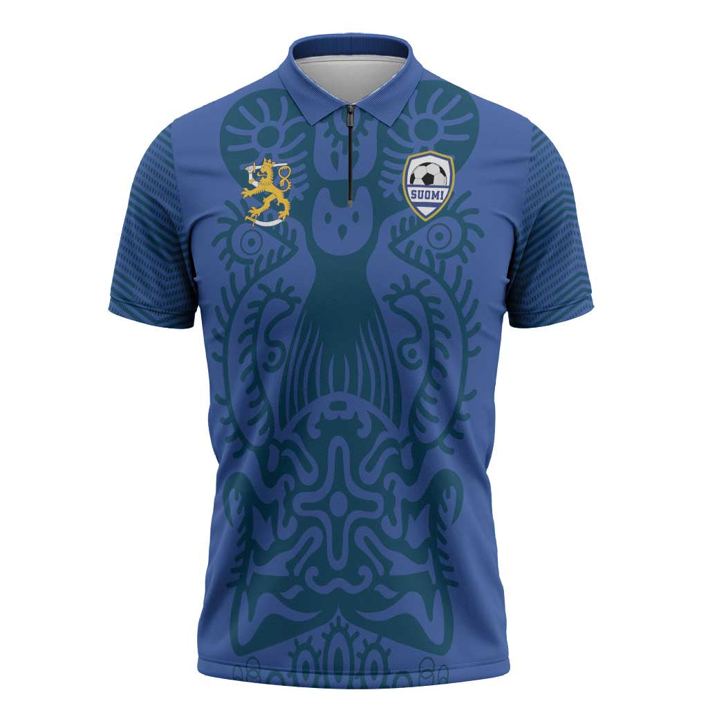 Custom Finland Football Champion Zipper Polo Shirt Sami Pattern - Wonder Print Shop