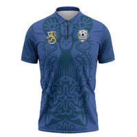 Custom Finland Football Champion Zipper Polo Shirt Sami Pattern - Wonder Print Shop