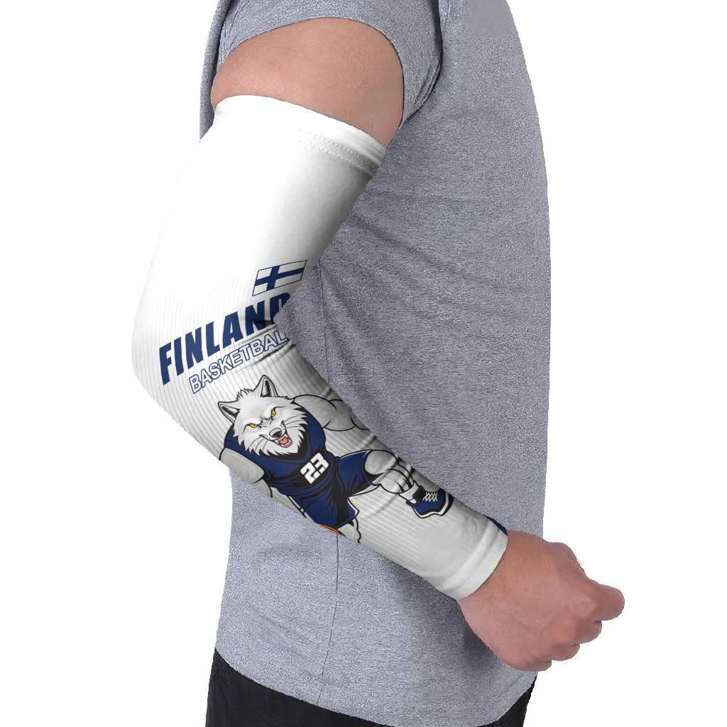 Finland Basketball Custom Arm Sleeves Wolf Mascot Dynamic Style - Wonder Print Shop