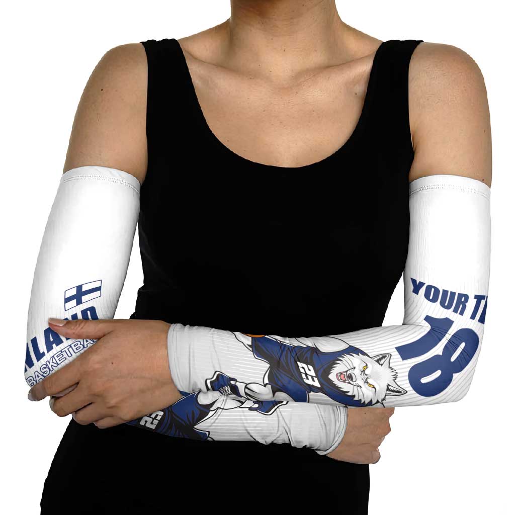 Finland Basketball Custom Arm Sleeves Wolf Mascot Dynamic Style - Wonder Print Shop