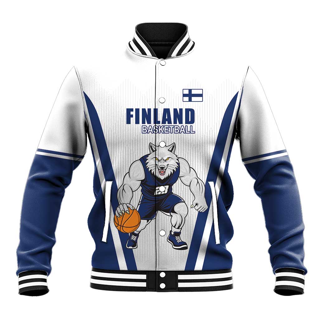 Finland Basketball Custom Baseball Jacket Wolf Mascot Dynamic Style - Wonder Print Shop