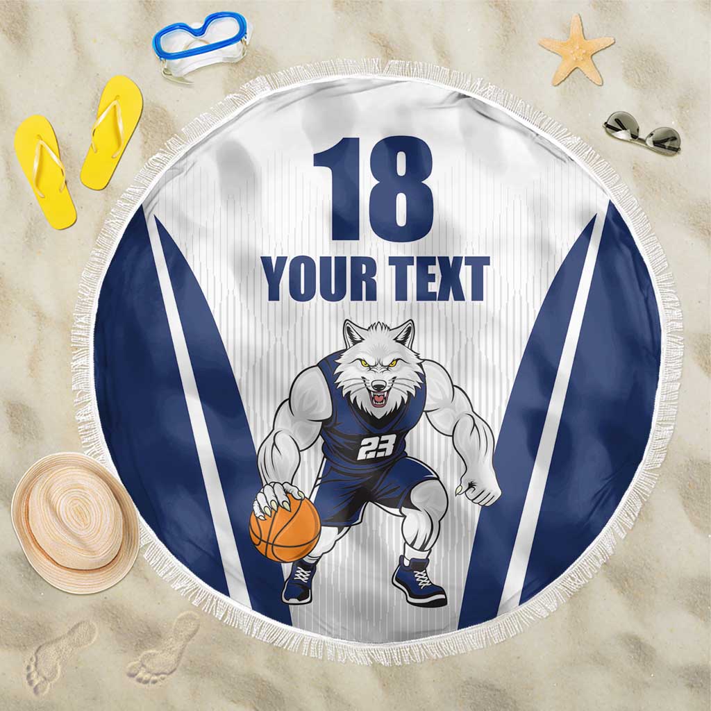 Finland Basketball Custom Beach Blanket Wolf Mascot Dynamic Style - Wonder Print Shop