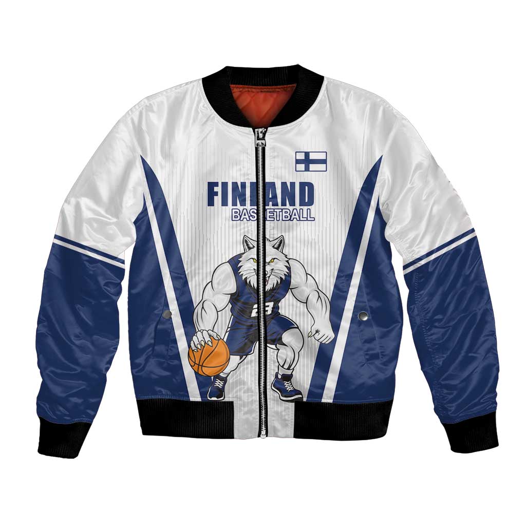 Finland Basketball Custom Bomber Jacket Wolf Mascot Dynamic Style - Wonder Print Shop