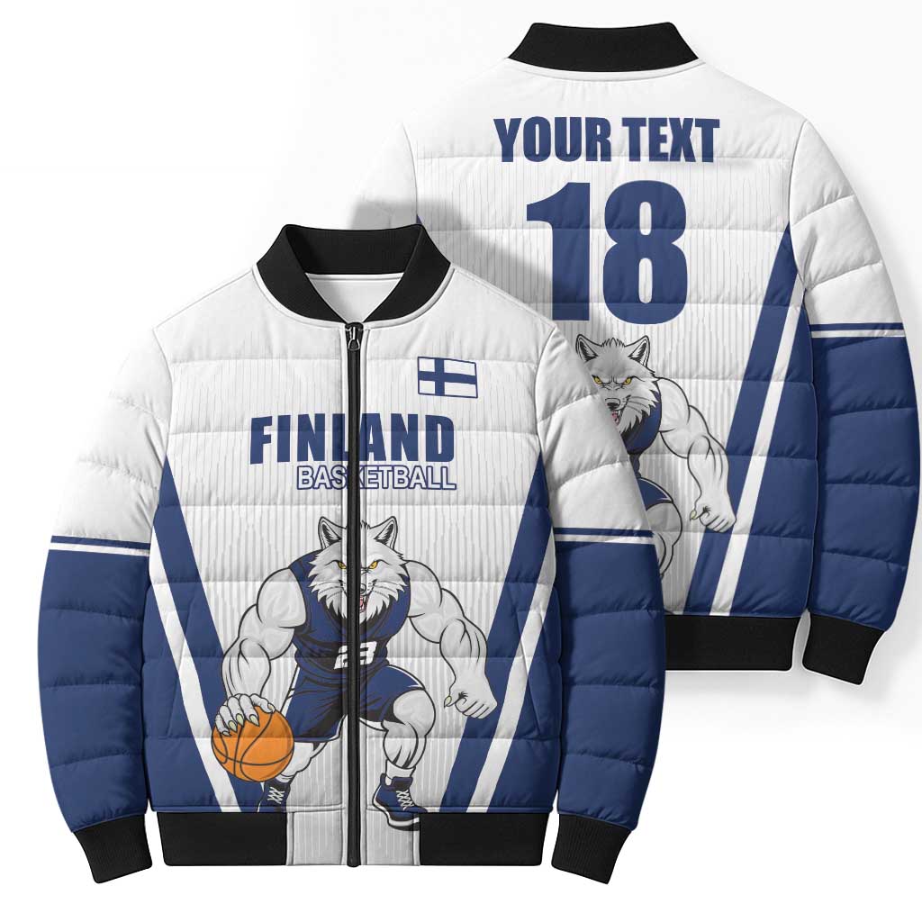 Finland Basketball Custom Bomber Puffer Jacket Wolf Mascot Dynamic Style - Wonder Print Shop