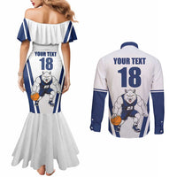 Finland Basketball Custom Couples Matching Mermaid Dress and Long Sleeve Button Shirt Wolf Mascot Dynamic Style - Wonder Print Shop