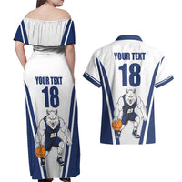 Finland Basketball Custom Couples Matching Off Shoulder Maxi Dress and Hawaiian Shirt Wolf Mascot Dynamic Style - Wonder Print Shop