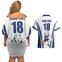 Finland Basketball Custom Couples Matching Off Shoulder Short Dress and Hawaiian Shirt Wolf Mascot Dynamic Style - Wonder Print Shop
