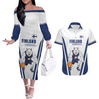 Finland Basketball Custom Couples Matching Off The Shoulder Long Sleeve Dress and Hawaiian Shirt Wolf Mascot Dynamic Style - Wonder Print Shop