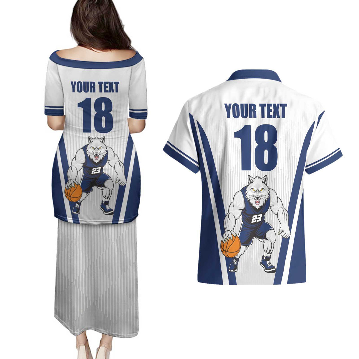 Finland Basketball Custom Couples Matching Puletasi and Hawaiian Shirt Wolf Mascot Dynamic Style - Wonder Print Shop