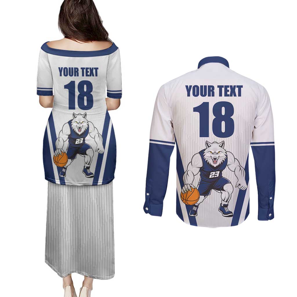 Finland Basketball Custom Couples Matching Puletasi and Long Sleeve Button Shirt Wolf Mascot Dynamic Style - Wonder Print Shop