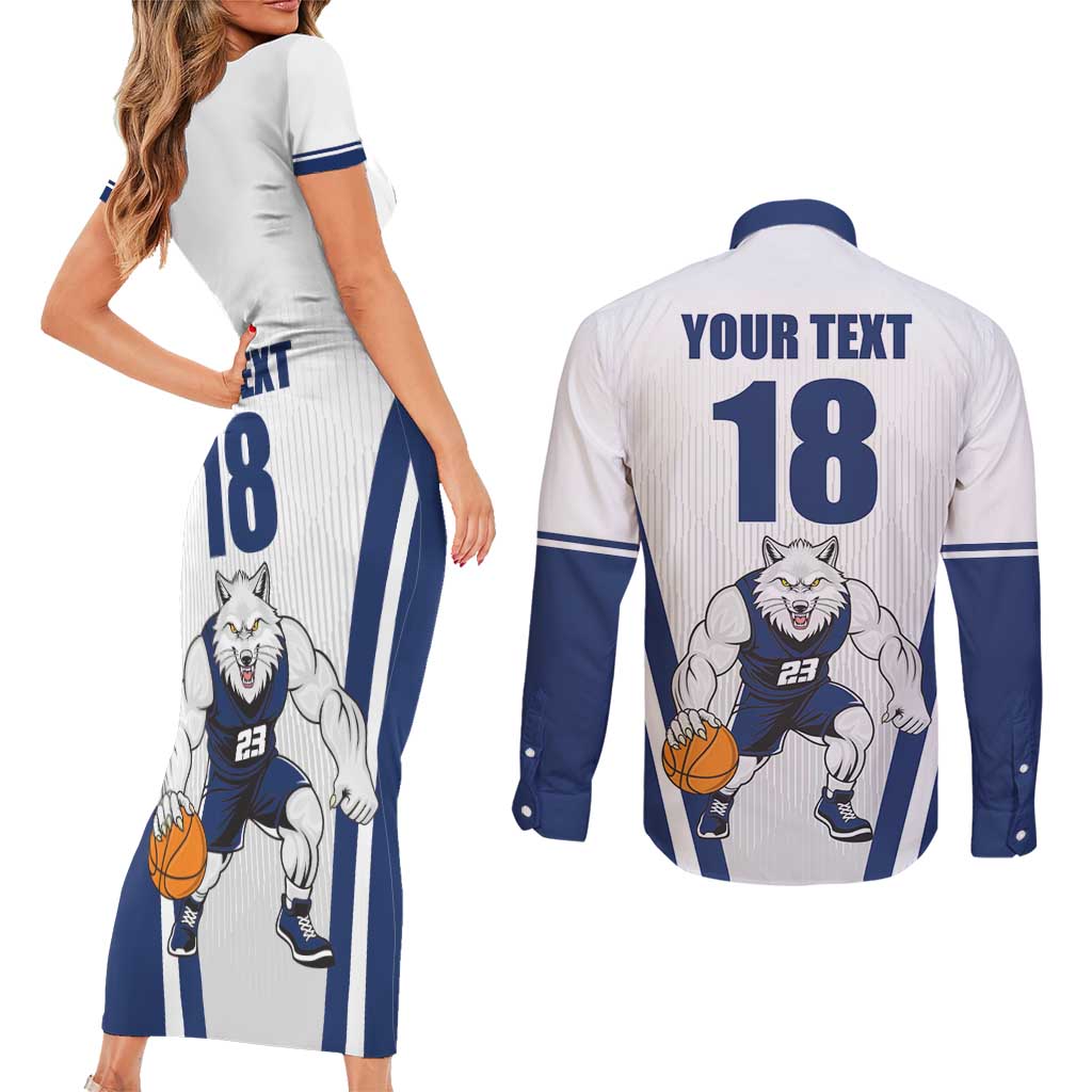 Finland Basketball Custom Couples Matching Short Sleeve Bodycon Dress and Long Sleeve Button Shirt Wolf Mascot Dynamic Style - Wonder Print Shop