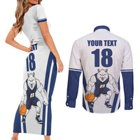 Finland Basketball Custom Couples Matching Short Sleeve Bodycon Dress and Long Sleeve Button Shirt Wolf Mascot Dynamic Style - Wonder Print Shop