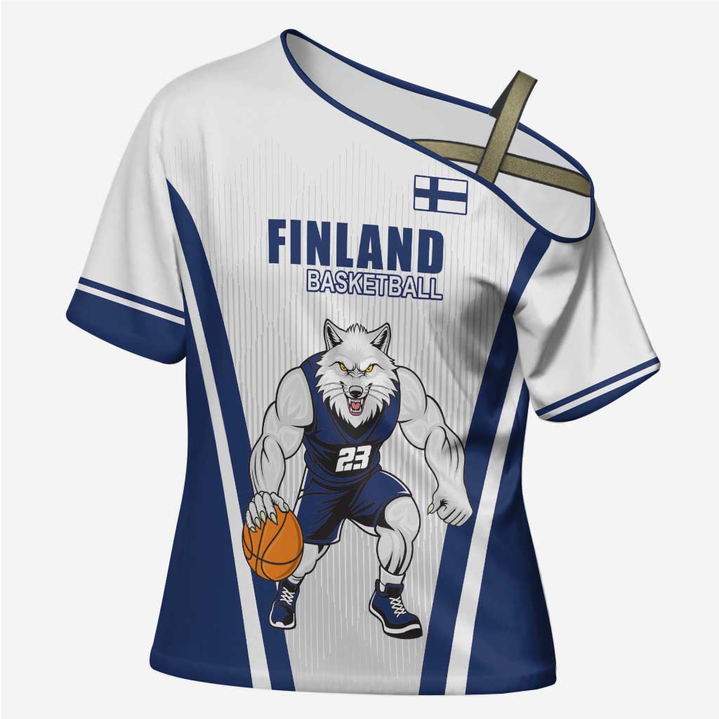 Finland Basketball Custom Cross Shoulder Shirt Wolf Mascot Dynamic Style - Wonder Print Shop