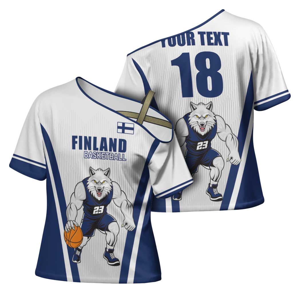 Finland Basketball Custom Cross Shoulder Shirt Wolf Mascot Dynamic Style - Wonder Print Shop