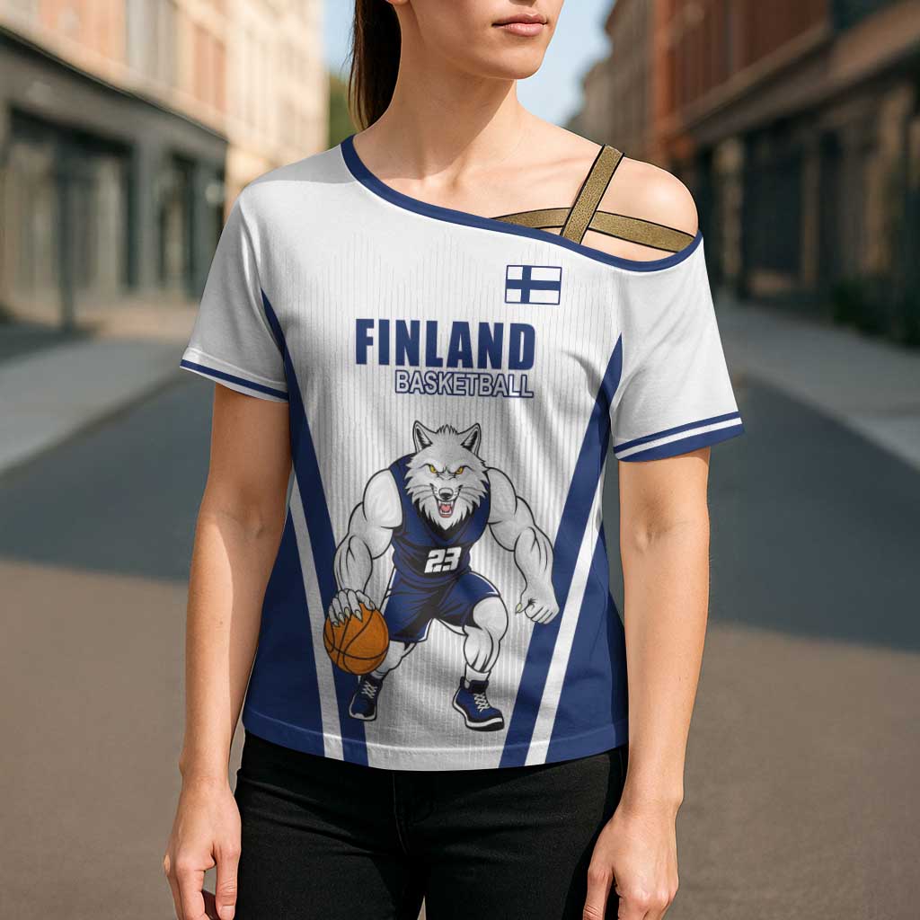 Finland Basketball Custom Cross Shoulder Shirt Wolf Mascot Dynamic Style - Wonder Print Shop