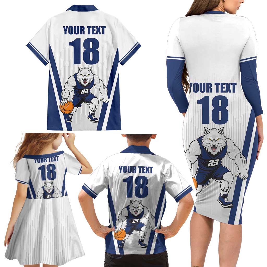 Finland Basketball Custom Family Matching Long Sleeve Bodycon Dress and Hawaiian Shirt Wolf Mascot Dynamic Style - Wonder Print Shop