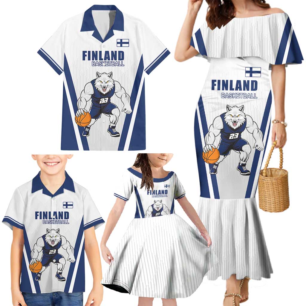 Finland Basketball Custom Family Matching Mermaid Dress and Hawaiian Shirt Wolf Mascot Dynamic Style - Wonder Print Shop