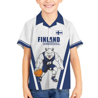Finland Basketball Custom Family Matching Off The Shoulder Long Sleeve Dress and Hawaiian Shirt Wolf Mascot Dynamic Style - Wonder Print Shop