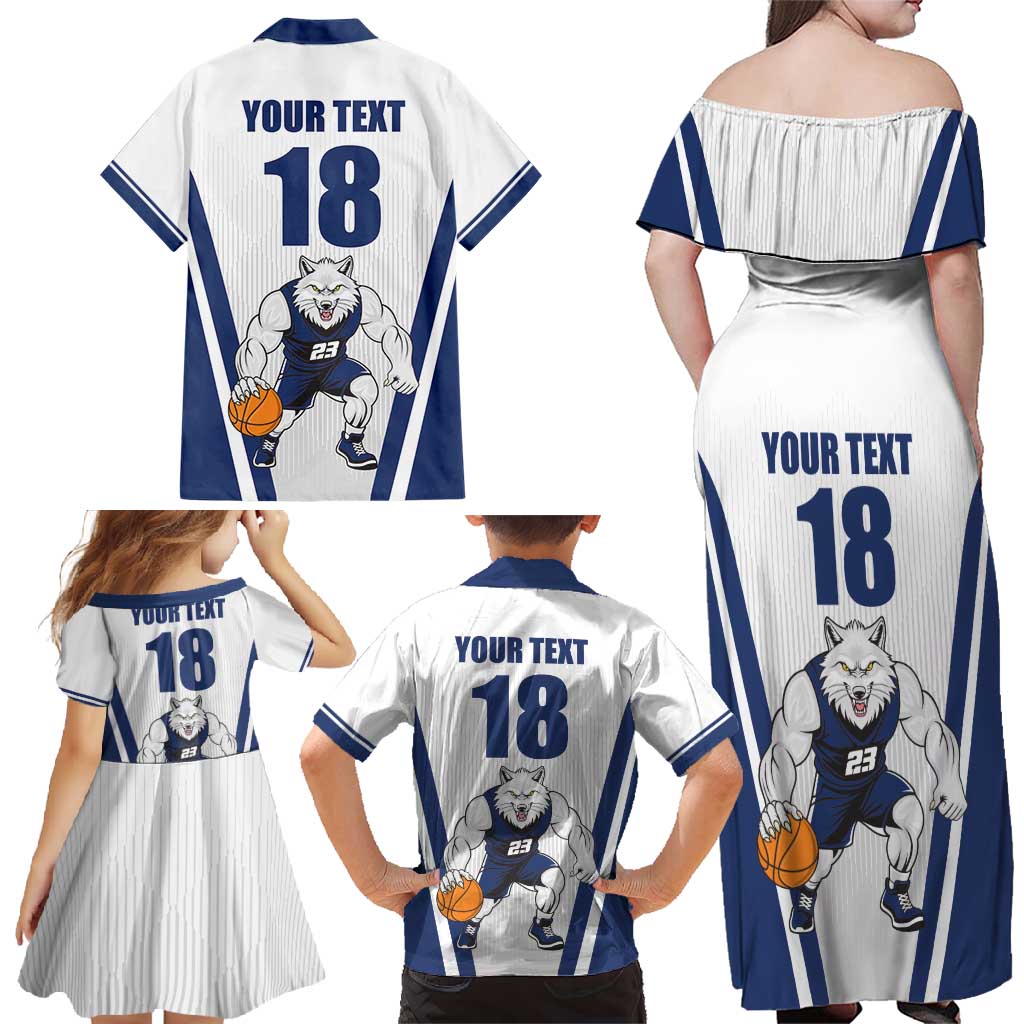Finland Basketball Custom Family Matching Off Shoulder Maxi Dress and Hawaiian Shirt Wolf Mascot Dynamic Style - Wonder Print Shop