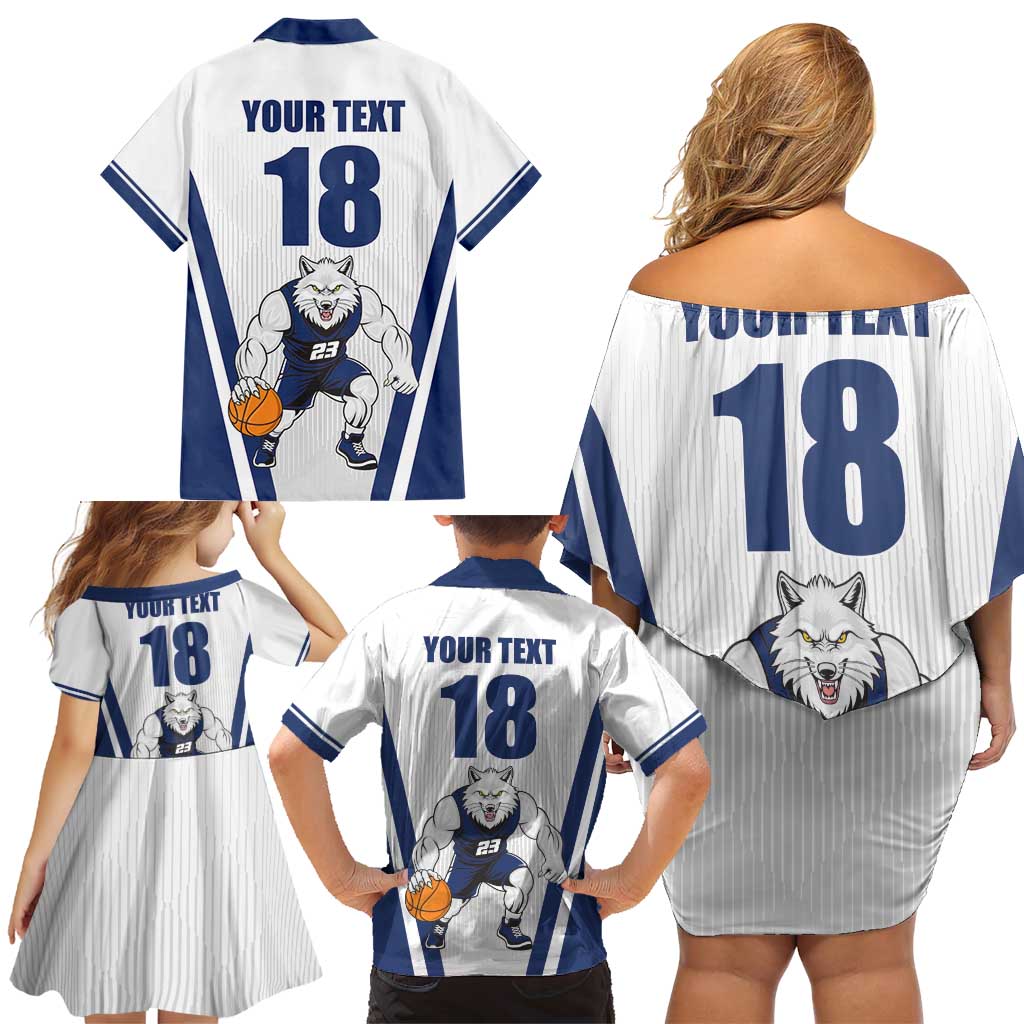 Finland Basketball Custom Family Matching Off Shoulder Short Dress and Hawaiian Shirt Wolf Mascot Dynamic Style - Wonder Print Shop