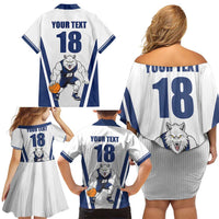 Finland Basketball Custom Family Matching Off Shoulder Short Dress and Hawaiian Shirt Wolf Mascot Dynamic Style - Wonder Print Shop