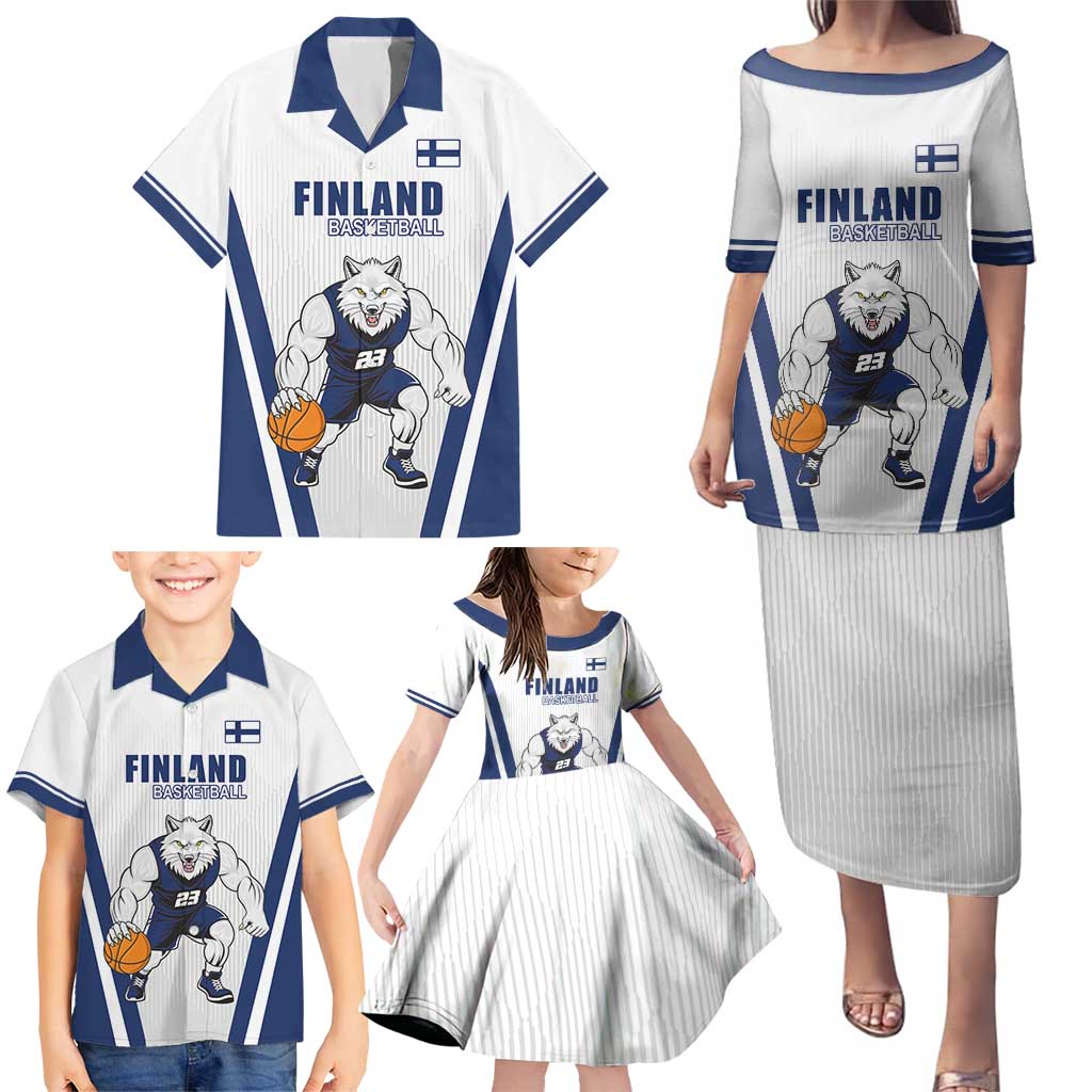Finland Basketball Custom Family Matching Puletasi and Hawaiian Shirt Wolf Mascot Dynamic Style - Wonder Print Shop