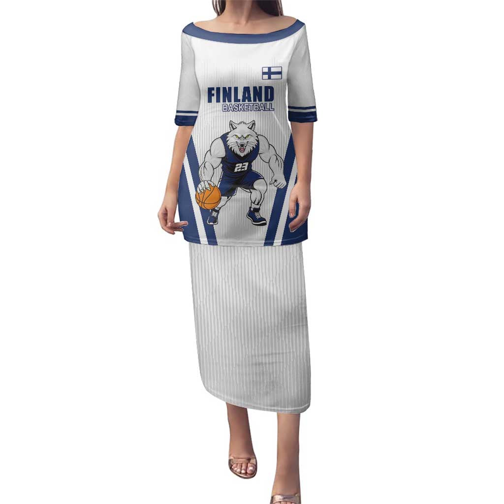 Finland Basketball Custom Family Matching Puletasi and Hawaiian Shirt Wolf Mascot Dynamic Style - Wonder Print Shop