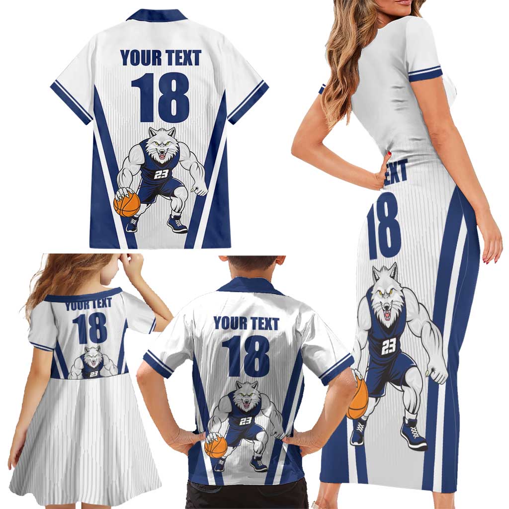 Finland Basketball Custom Family Matching Short Sleeve Bodycon Dress and Hawaiian Shirt Wolf Mascot Dynamic Style - Wonder Print Shop