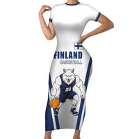 Finland Basketball Custom Family Matching Short Sleeve Bodycon Dress and Hawaiian Shirt Wolf Mascot Dynamic Style - Wonder Print Shop