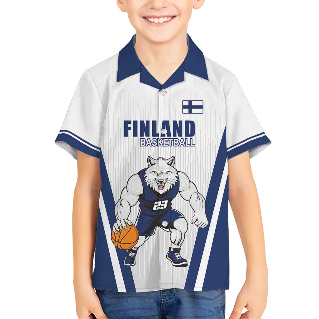 Finland Basketball Custom Family Matching Short Sleeve Bodycon Dress and Hawaiian Shirt Wolf Mascot Dynamic Style - Wonder Print Shop