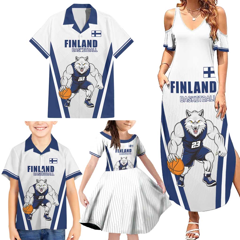 Finland Basketball Custom Family Matching Summer Maxi Dress and Hawaiian Shirt Wolf Mascot Dynamic Style - Wonder Print Shop