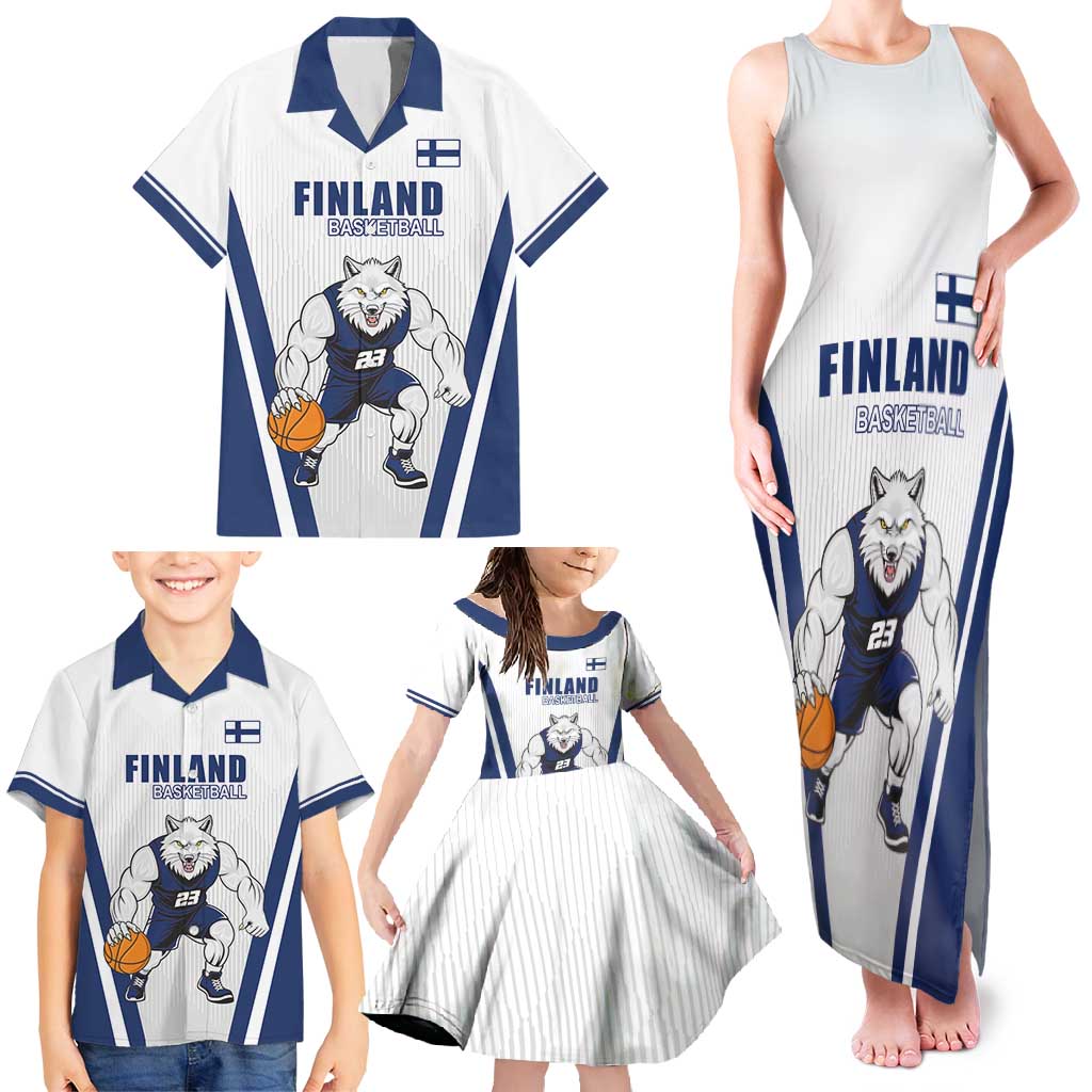 Finland Basketball Custom Family Matching Tank Maxi Dress and Hawaiian Shirt Wolf Mascot Dynamic Style - Wonder Print Shop
