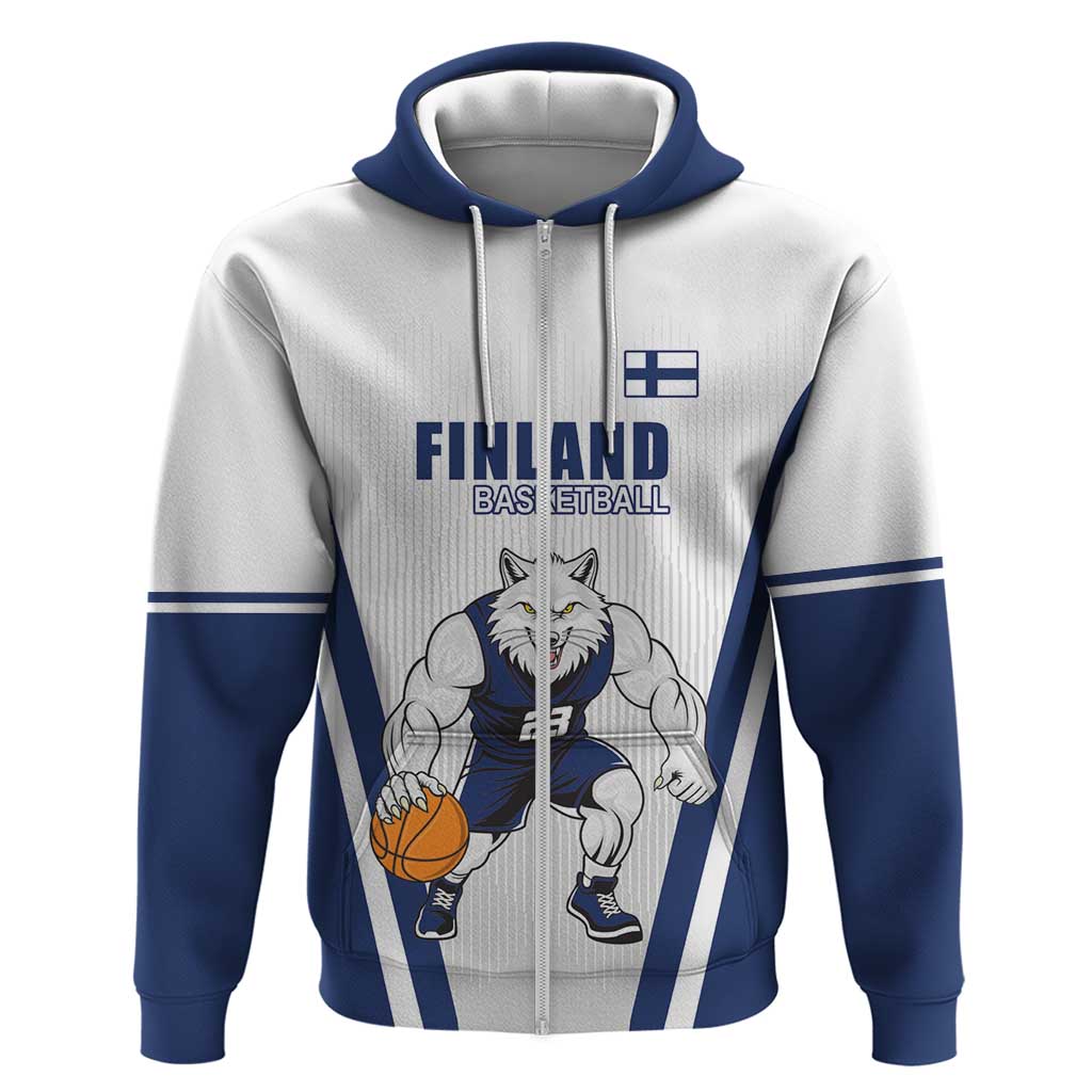 Finland Basketball Custom Hoodie Wolf Mascot Dynamic Style - Wonder Print Shop