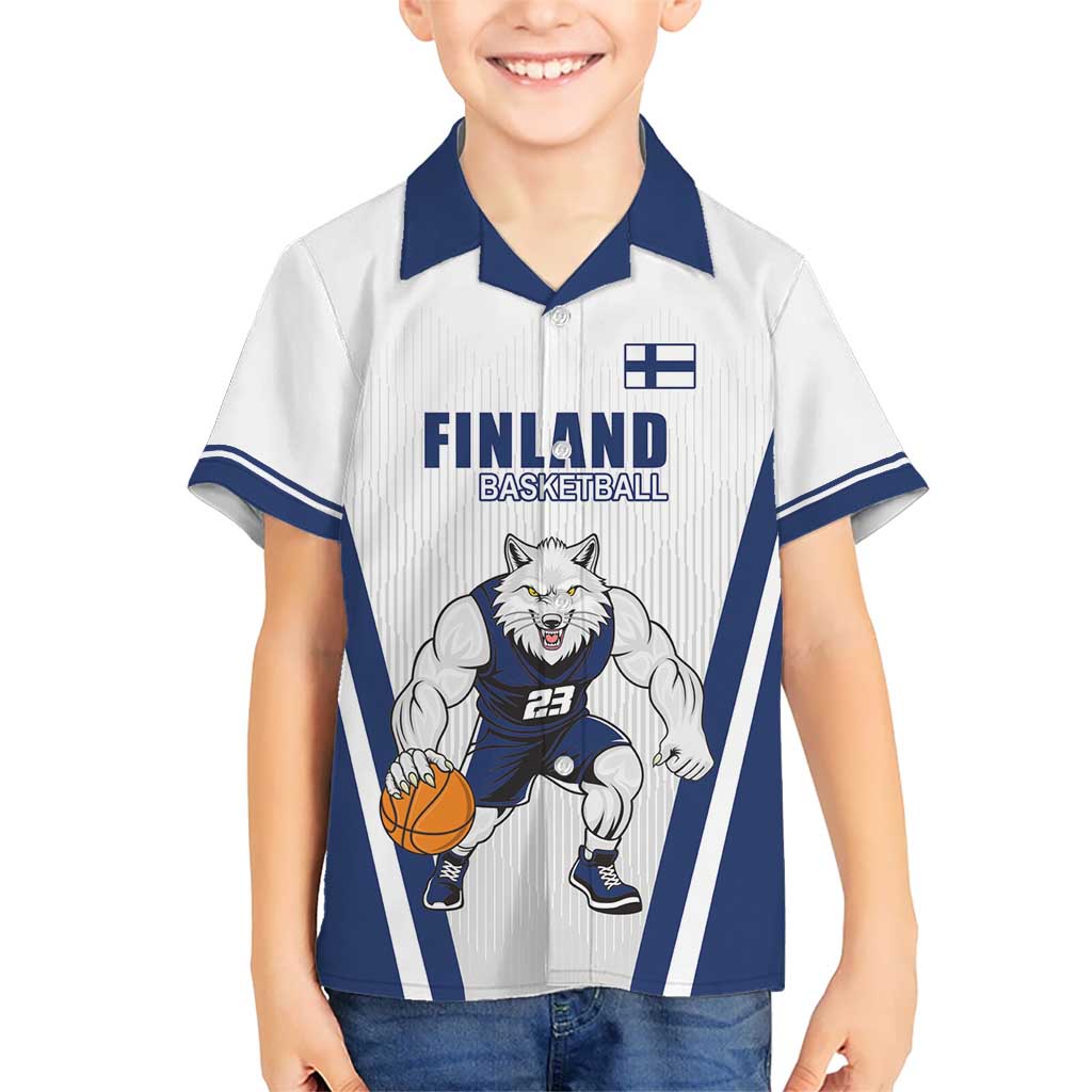 Finland Basketball Custom Kid Hawaiian Shirt Wolf Mascot Dynamic Style - Wonder Print Shop