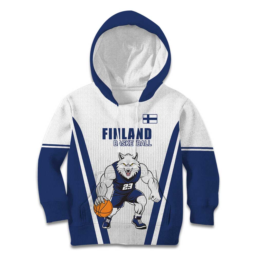 Finland Basketball Custom Kid Hoodie Wolf Mascot Dynamic Style - Wonder Print Shop