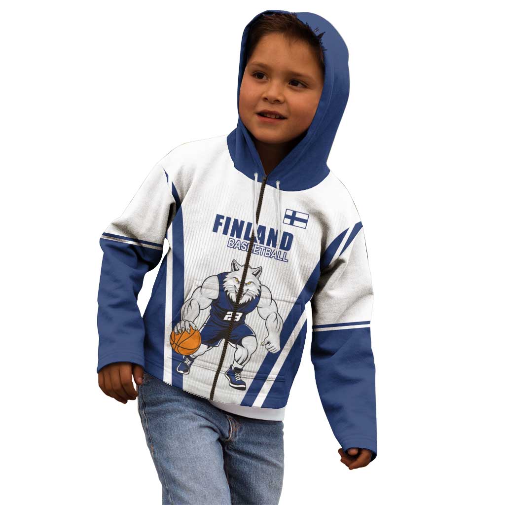 Finland Basketball Custom Kid Hoodie Wolf Mascot Dynamic Style - Wonder Print Shop