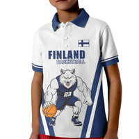 Finland Basketball Custom Kid Polo Shirt Wolf Mascot Dynamic Style - Wonder Print Shop