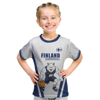 Finland Basketball Custom Kid T Shirt Wolf Mascot Dynamic Style - Wonder Print Shop