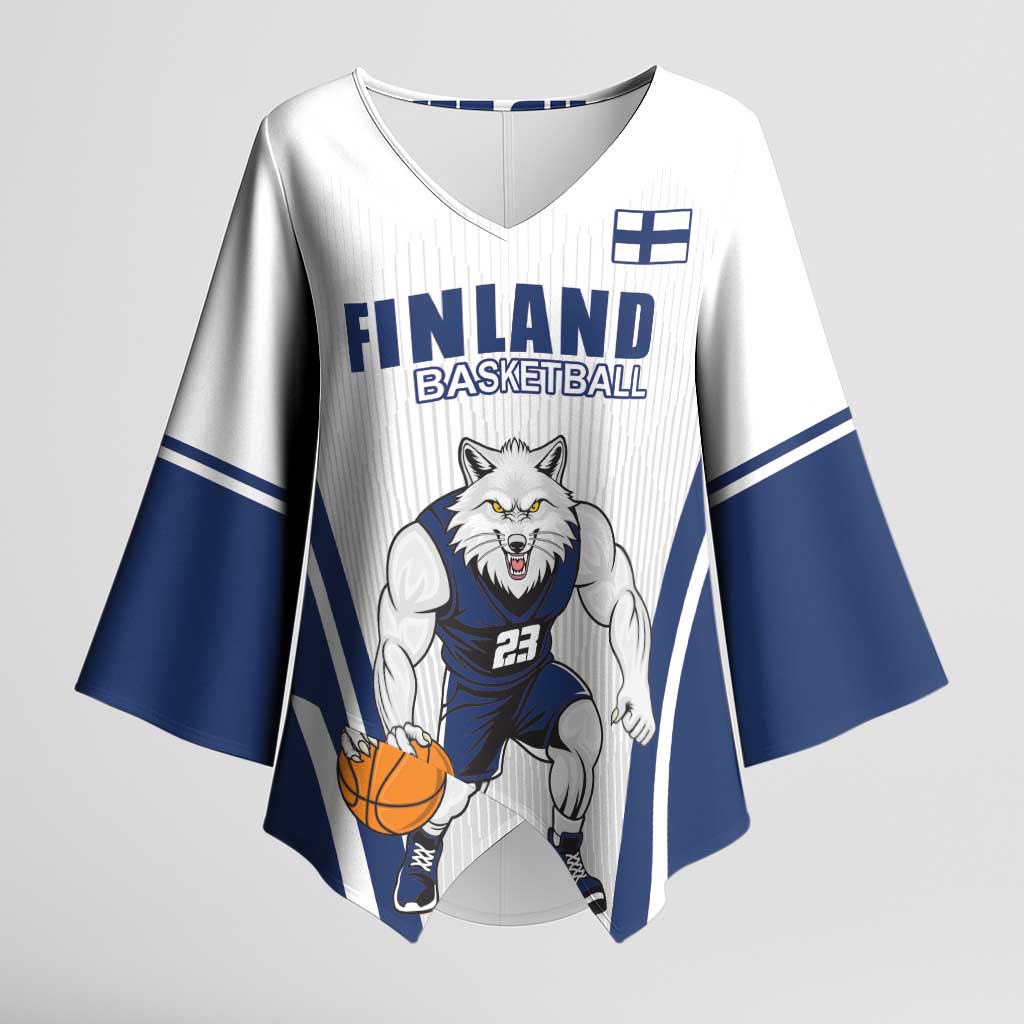 Finland Basketball Custom Kimono Sleeve Blouse Wolf Mascot Dynamic Style - Wonder Print Shop