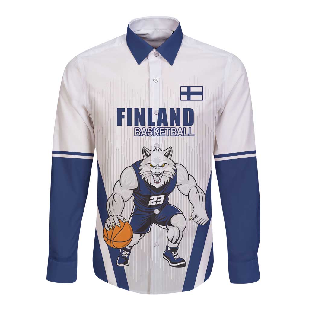 Finland Basketball Custom Long Sleeve Button Shirt Wolf Mascot Dynamic Style - Wonder Print Shop