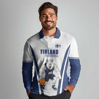 Finland Basketball Custom Long Sleeve Polo Shirt Wolf Mascot Dynamic Style - Wonder Print Shop