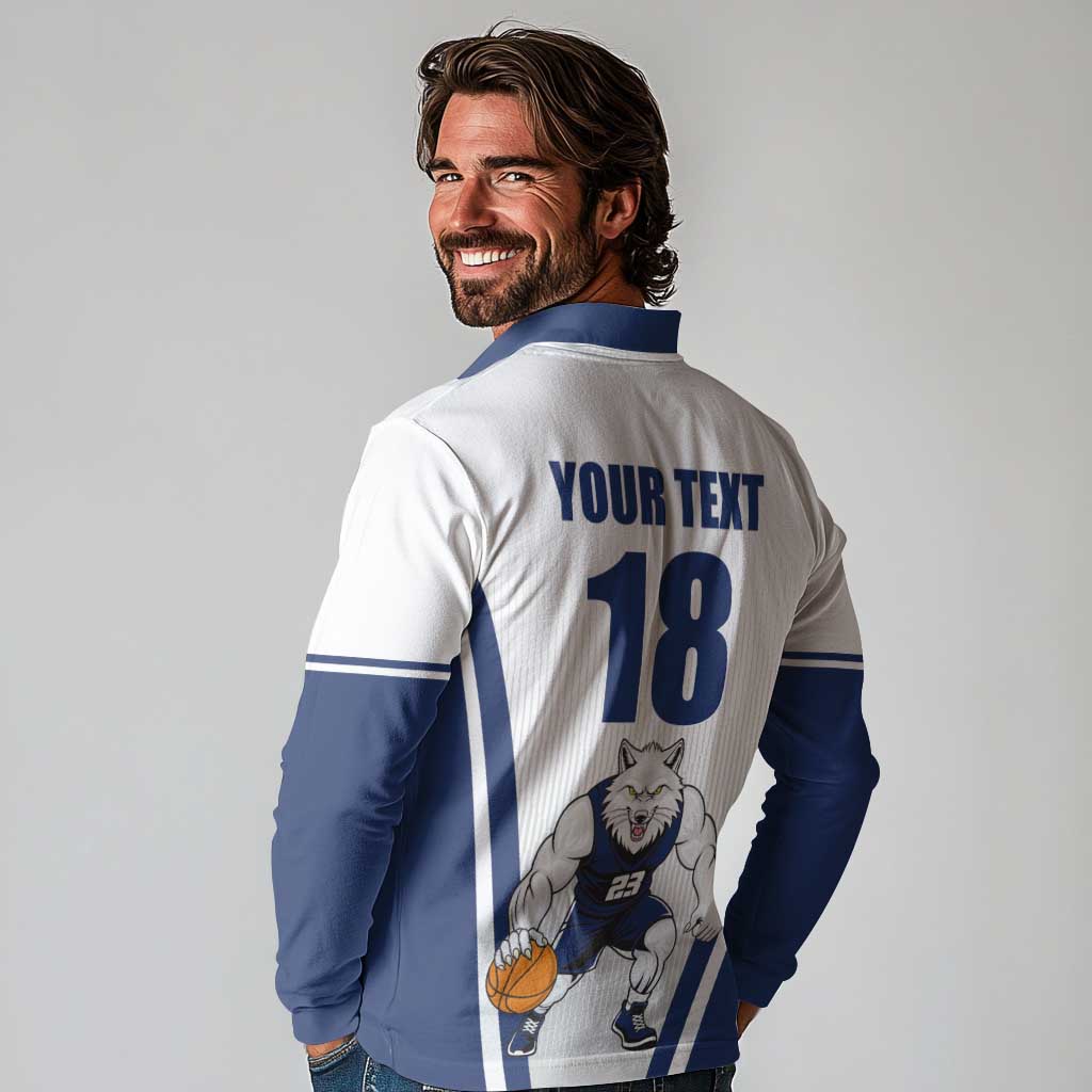 Finland Basketball Custom Long Sleeve Polo Shirt Wolf Mascot Dynamic Style - Wonder Print Shop