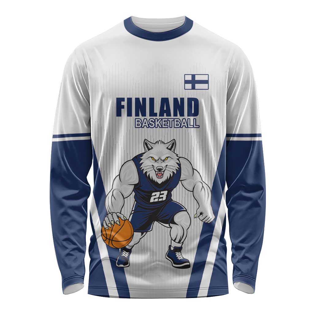 Finland Basketball Custom Long Sleeve Shirt Wolf Mascot Dynamic Style - Wonder Print Shop